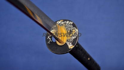 Katana 1095 Steel Choji Hamon Tiger Tsuba lacquer Painting Saya full tang japanese sword