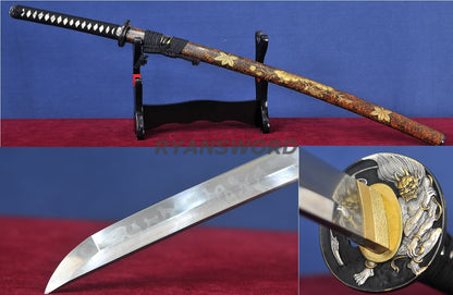 Katana 1095 Steel Hitatsura Hamon lacquer Painting Saya japanese sword full tang