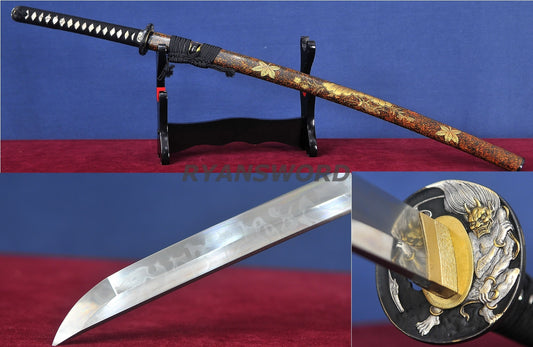 Katana 1095 Steel Hitatsura Hamon lacquer Painting Saya japanese sword full tang