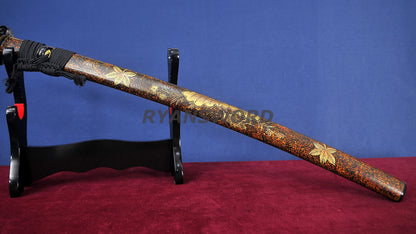 Katana 1095 Steel Hitatsura Hamon lacquer Painting Saya japanese sword full tang