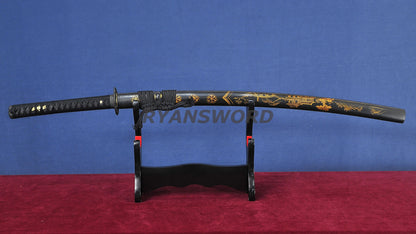 Katana 1095 Steel Choji Hamon Hazuya Polish lacquer Painting Saya full tang