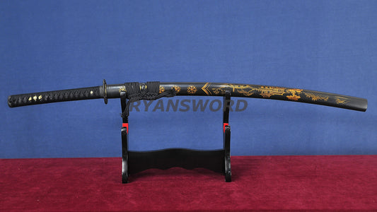 Katana 1095 Steel Choji Hamon Hazuya Polish lacquer Painting Saya full tang