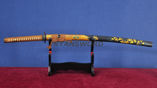 Katana 1095 Steel Clay Tempered lacquer Painting Saya japanese sword full tang