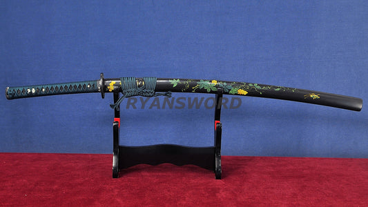 Katana Honsanmai Clay Tempered lacquer Painting Saya japanese sword full tang