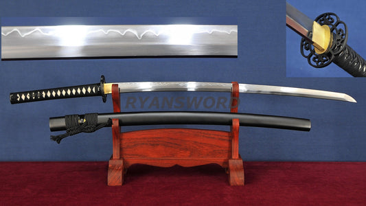 T10 Steel Clay Tempered Katana iron tsuba japanese sword full tang