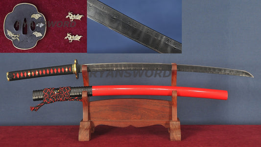 Katana Damascus Steel Mantis Theme  Blade Tsuba full tang