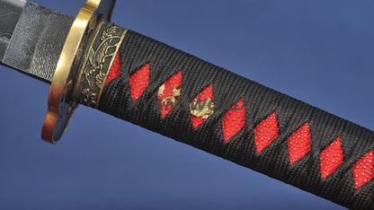 Katana Damascus Steel Mantis Theme  Blade Tsuba full tang