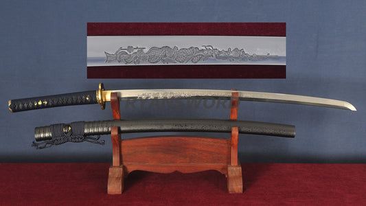 Katana 1095 High Carbon Steel Clay Tempered with Engraving sharp full tang