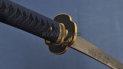 Katana 1095 High Carbon Steel Clay Tempered with Engraving sharp full tang