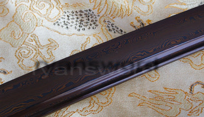 Damascus Blade with Red Folded Pattern Japanese samurai katana sword full tang