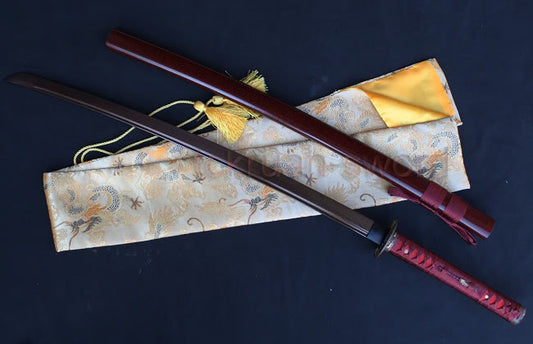 Damascus Blade with Red Folded Pattern Japanese samurai katana sword full tang