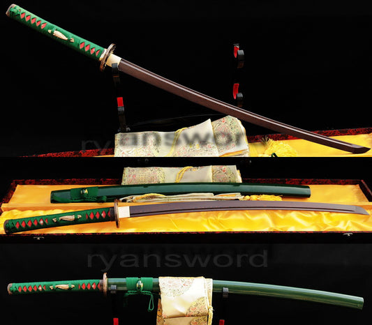 Damascus Blade with Red Folded Pattern Japanese samurai katana sword full tang