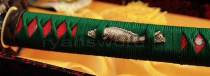 Damascus Blade with Red Folded Pattern Japanese samurai katana sword full tang