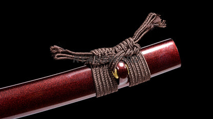Wakizashi Folded Steel Japanese Sword Brass Tsuba Reddish Black Blade