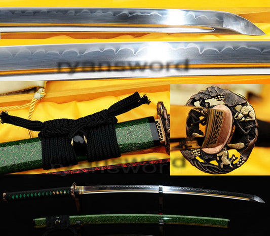T10 Steel Clay Tempered Katana japanese sword for samurai battle ready brass tsuba
