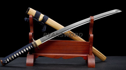 Wakizashi Damascus Folded Steel Blade Copper Eagle Tsuba Sharp full tang