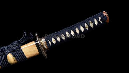Wakizashi Damascus Folded Steel Blade Copper Eagle Tsuba Sharp full tang
