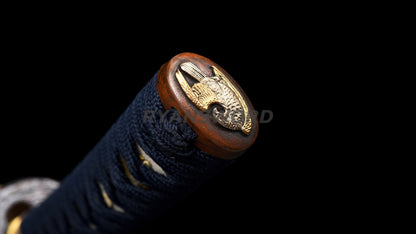 Wakizashi Damascus Folded Steel Blade Copper Eagle Tsuba Sharp full tang