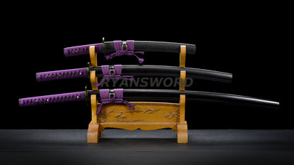 Japanese Sword Set Katana+Wakizashi+Tanto Honsanmai Clay Tempered