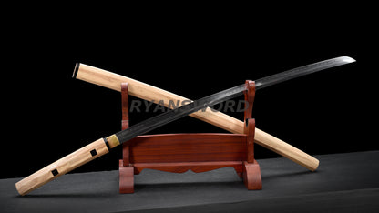 Katana Japanese Sword Shirasaya 1095 Steel Clay Tempered Mirrorlike Bright Blade
