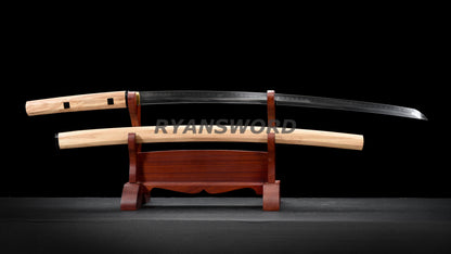 Katana Japanese Sword Shirasaya 1095 Steel Clay Tempered Mirrorlike Bright Blade