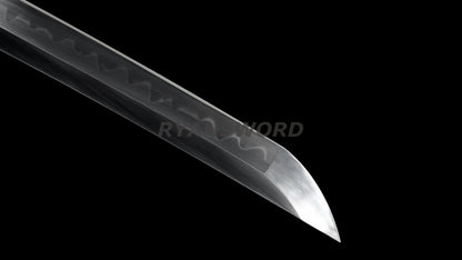 Katana Japanese Sword Shirasaya 1095 Steel Clay Tempered Mirrorlike Bright Blade