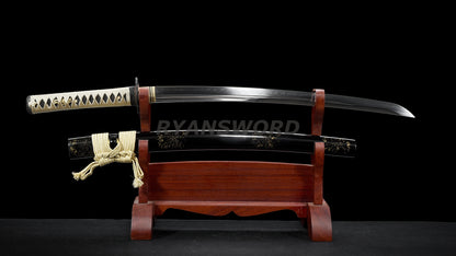 Wakizashi 1095 Carbon Steel Clay Tempered Iron Tsuba full tang sharp