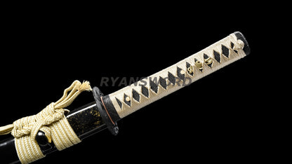 Wakizashi 1095 Carbon Steel Clay Tempered Iron Tsuba full tang sharp