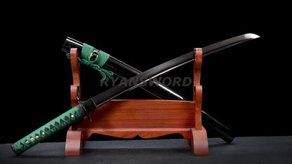 Black Blade Folded Steel Wakizashi Iron Tsuba Sharp full tang