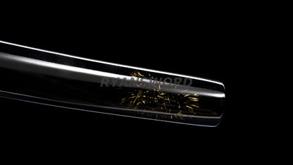 Wakizashi Damascus Steel Reddish Black blade purple ropes full tang