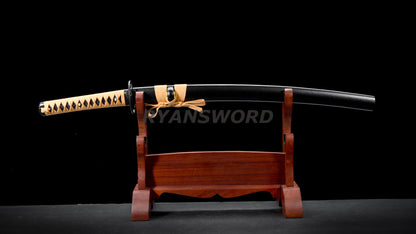 Wakizashi  T10  Steel Black Blade Iron Tsuba full tang Japanese sword