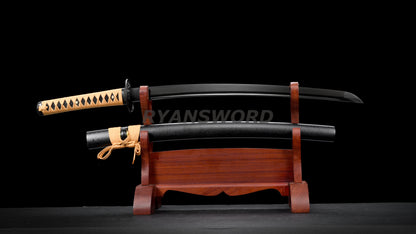 Wakizashi  T10  Steel Black Blade Iron Tsuba full tang Japanese sword