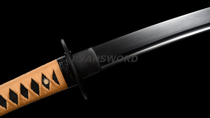 Wakizashi  T10  Steel Black Blade Iron Tsuba full tang Japanese sword