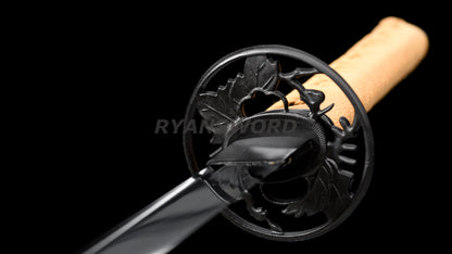Wakizashi  T10  Steel Black Blade Iron Tsuba full tang Japanese sword