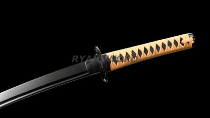 Wakizashi  T10  Steel Black Blade Iron Tsuba full tang Japanese sword