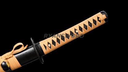 Wakizashi  T10  Steel Black Blade Iron Tsuba full tang Japanese sword
