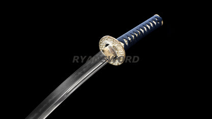 Japanese Wakizashi Silver Tsuba Clay Tempered Unokubi-Zukuri Blade Battle Ready