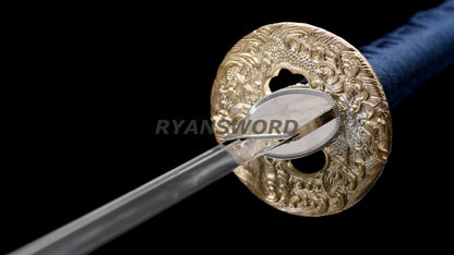 Japanese Wakizashi Silver Tsuba Clay Tempered Unokubi-Zukuri Blade Battle Ready