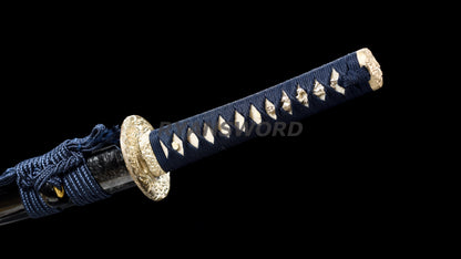 Japanese Wakizashi Silver Tsuba Clay Tempered Unokubi-Zukuri Blade Battle Ready