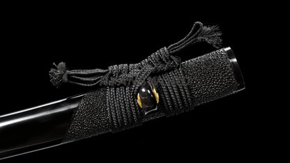 Clay Tempered Wakizashi 1095 Carbon Steel Blade Rayskin Saya full tang sharp