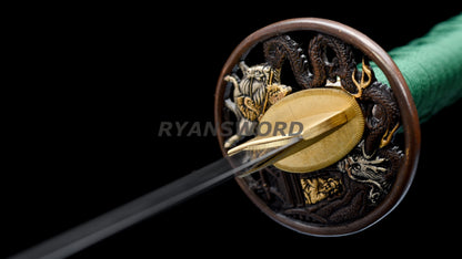 Clay Tempered Wakizashi Japanese Sword  T10 Steel Blade Copper Tsuba Heavy Cutting