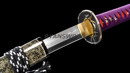 Japanese Sword Set Katana+Wakizashi+Tanto Honsanmai Clay Tempered Full Rayskin Saya