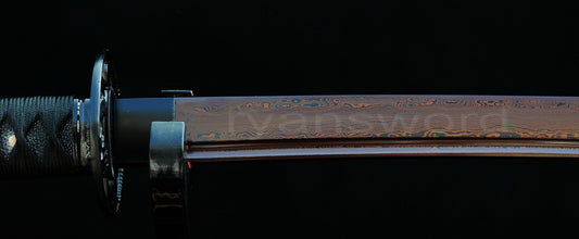 Damascus Blade with Red Folded Pattern Japanese samurai katana sword full tang