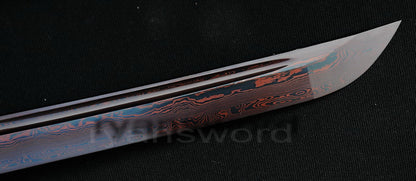 Damascus Blade with Red Folded Pattern Japanese samurai katana sword full tang