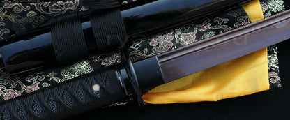 Damascus Blade with Red Folded Pattern Japanese samurai katana sword full tang