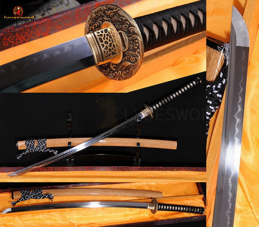 Authentic Katana swords full tang iron suba T10 steel clay tempered full wrap rayskin saya