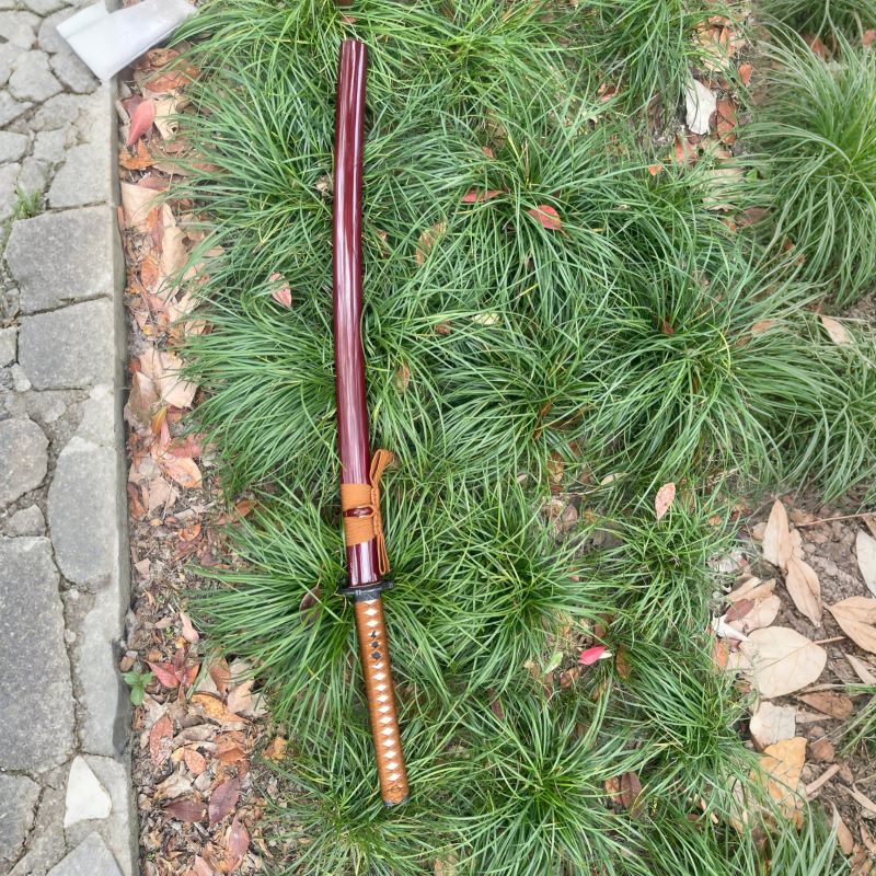 Folded & Clay-Tempered 1095 Steel Katana with Wine-Red Saya